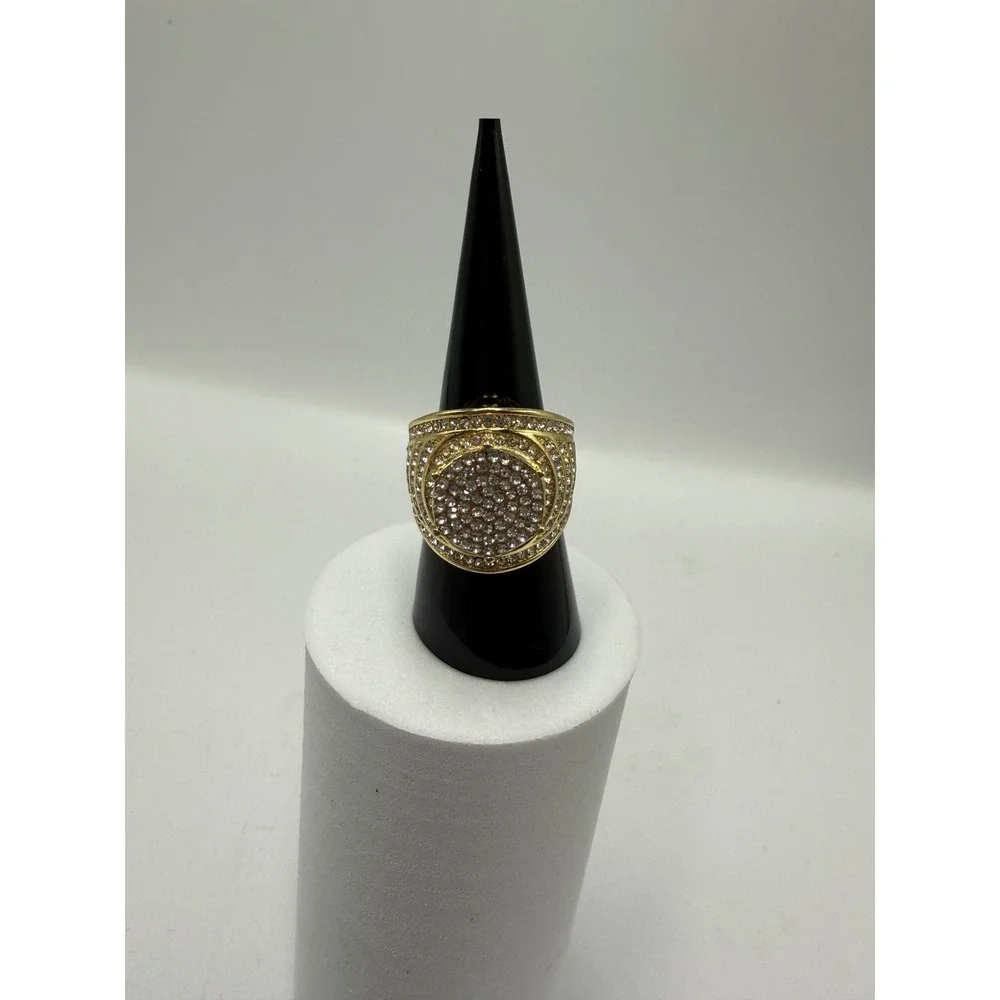 Gold Tone Iced Out Rhinestone Statement Ring Mens Size‎ 8.5 Hip Hop Pinky Ring